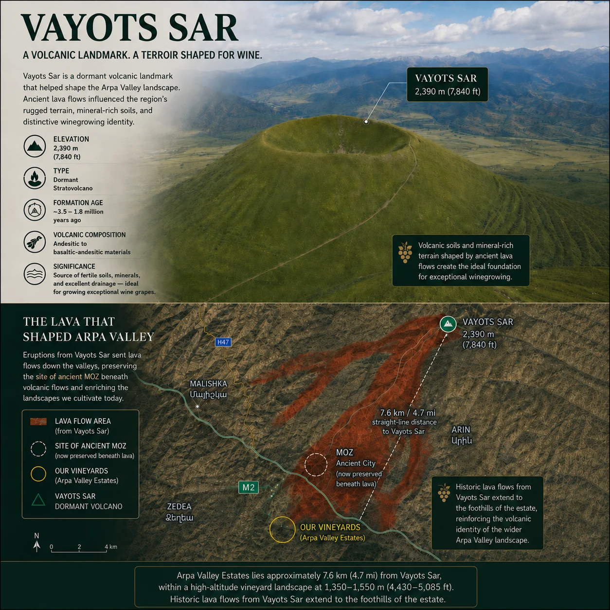 Vayots-Sar volcanic landmark and historic lava-flow landscape near Arpa Valley Estates, Vayots Dzor